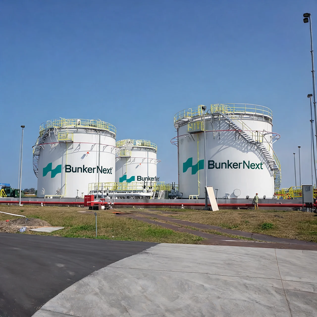 Waterside fuel terminal during a biofuel-blend delivery